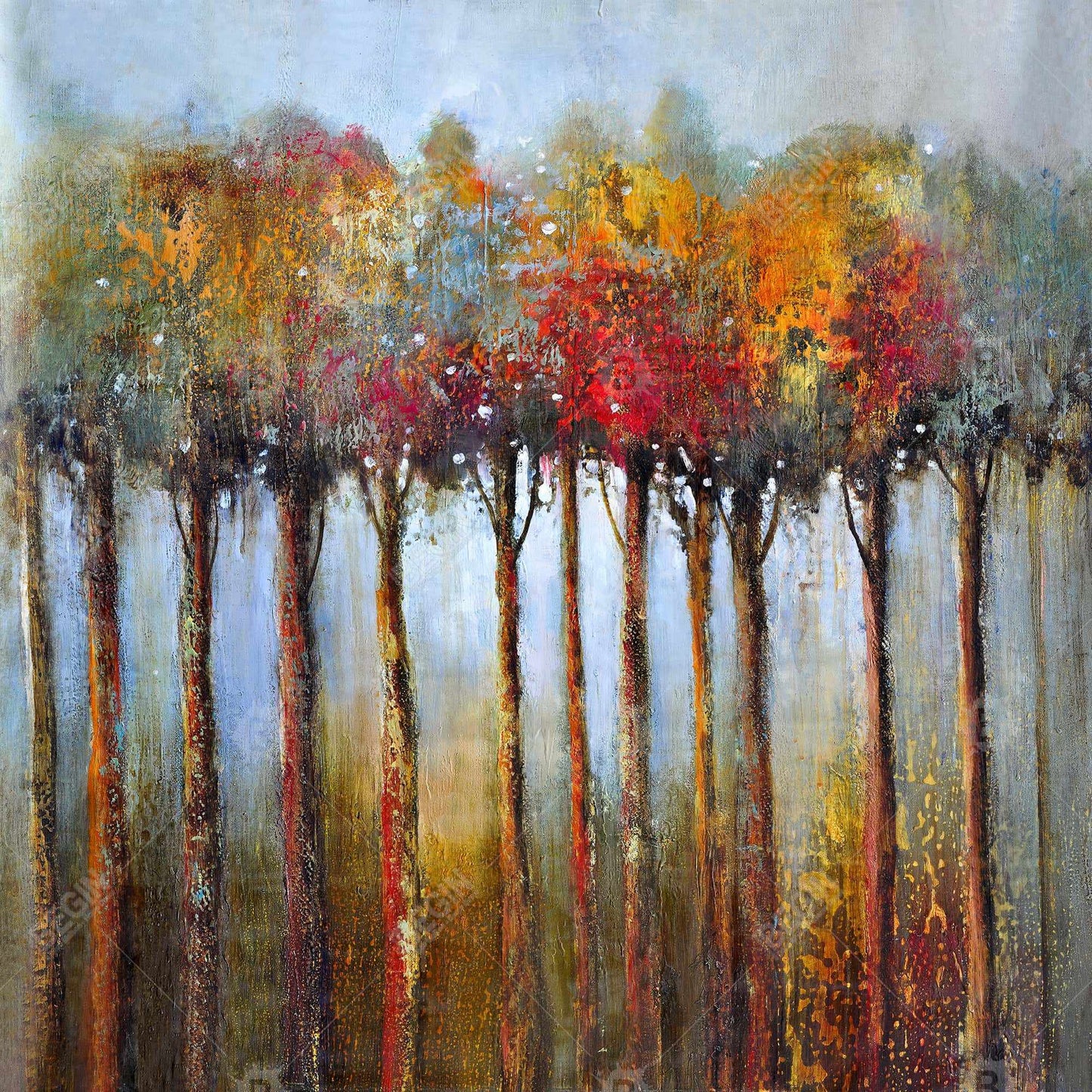 Toile encadrée avec feuilles et arbres colorés - Décoration de chambre