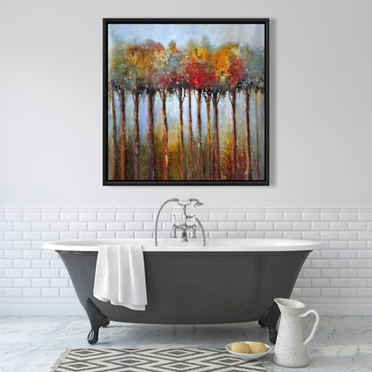Toile encadrée avec feuilles et arbres colorés - Décoration de chambre