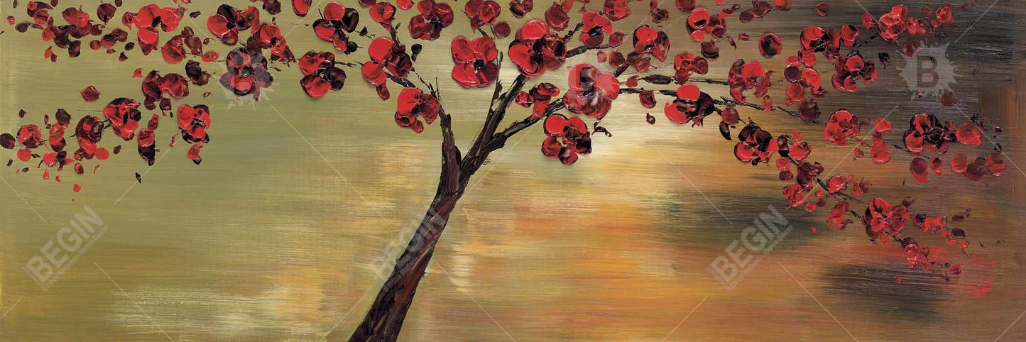Red Flowers Tree Canvas | Landscape Bedroom Wall Art Decor
