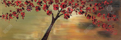 Red Flowers Tree Canvas | Landscape Bedroom Wall Art Decor