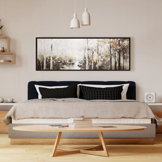 Toile de chambre moderne marron – Décor abstrait de forêt blanche