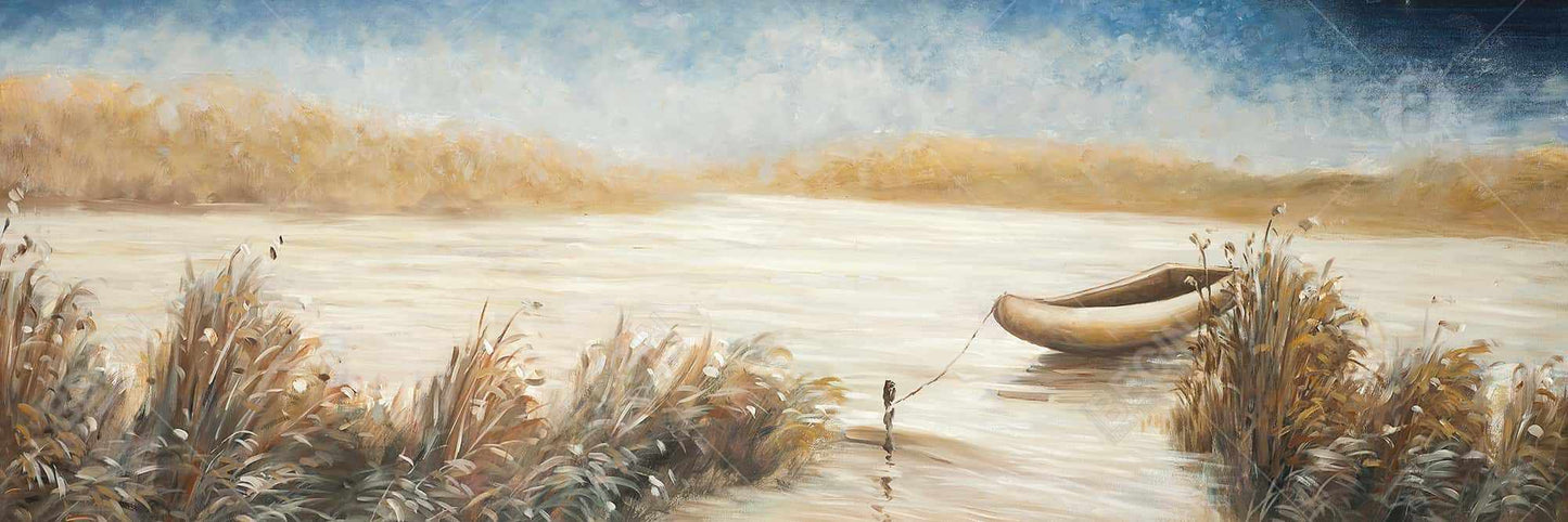 Toile contemporaine bleue pour chambre à coucher – Décoration murale représentant un bateau abandonné