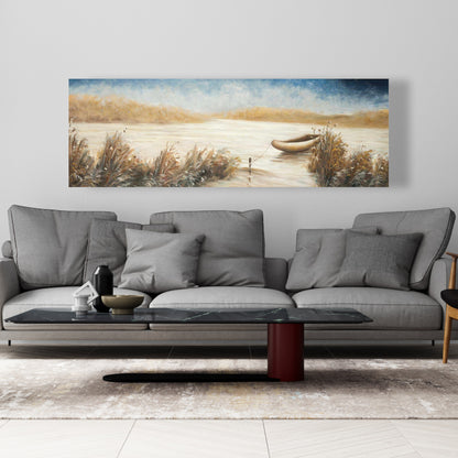 Abandoned Boat Canvas | Blue Coastal Art for Home Decor