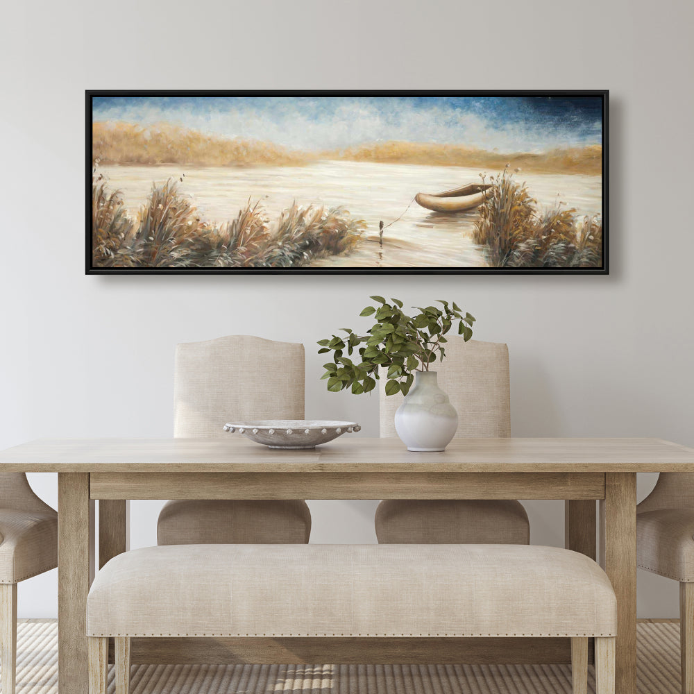 Toile contemporaine bleue pour chambre à coucher – Décoration murale représentant un bateau abandonné