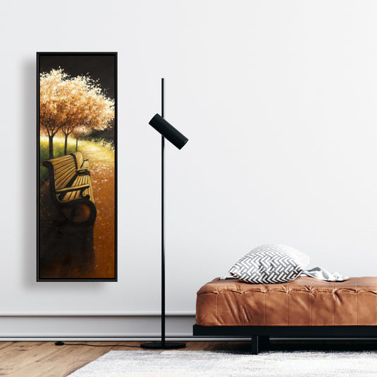 Toile marron pour chambre à coucher : Banc de parc lors d'une journée d'automne, décoration d'intérieur