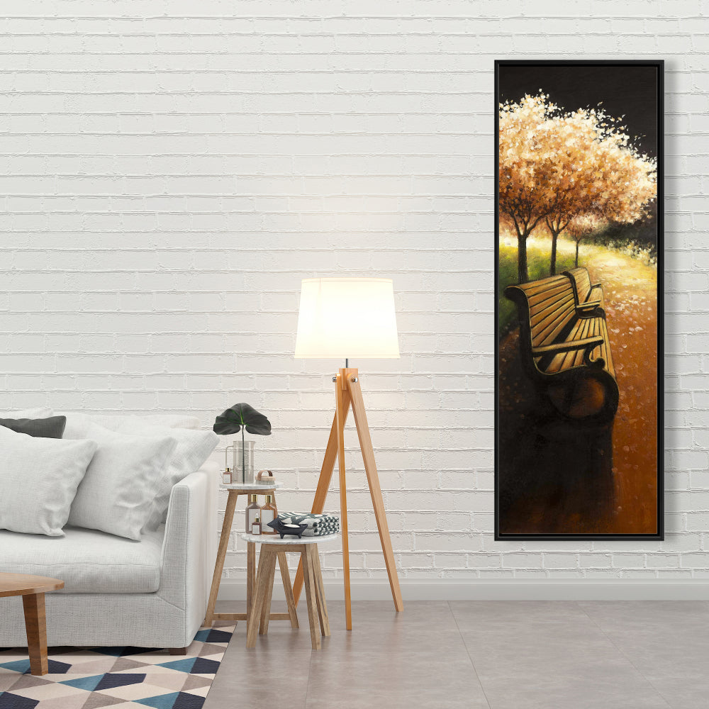 Toile marron pour chambre à coucher : Banc de parc lors d'une journée d'automne, décoration d'intérieur