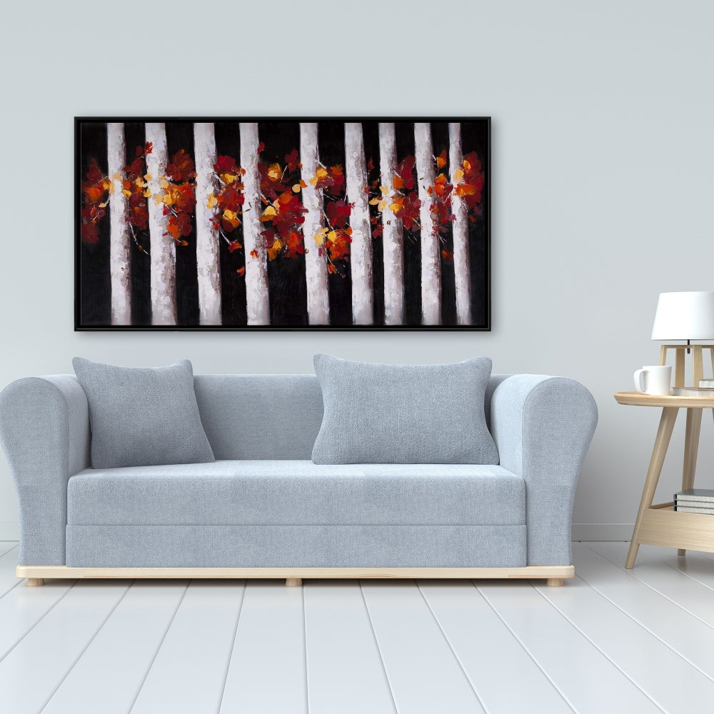 Arbres et feuilles d'automne | Décoration sur toile encadrée pour chambre blanche