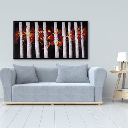 Arbres et feuilles d'automne | Décoration sur toile encadrée pour chambre blanche