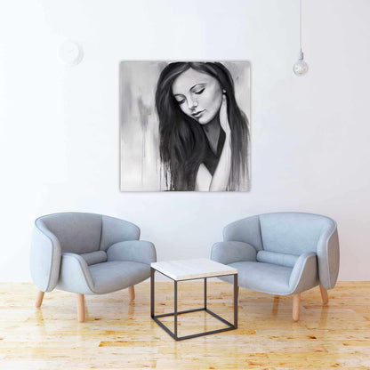 Realistic Woman Portrait | Monochrome White Canvas Decor