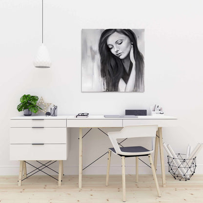 Realistic Woman Portrait | Monochrome White Canvas Decor