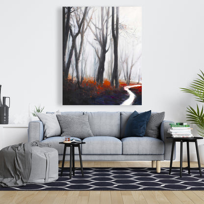 Mysterious Forest Stream Gray Canvas - Trees Bedroom Decor