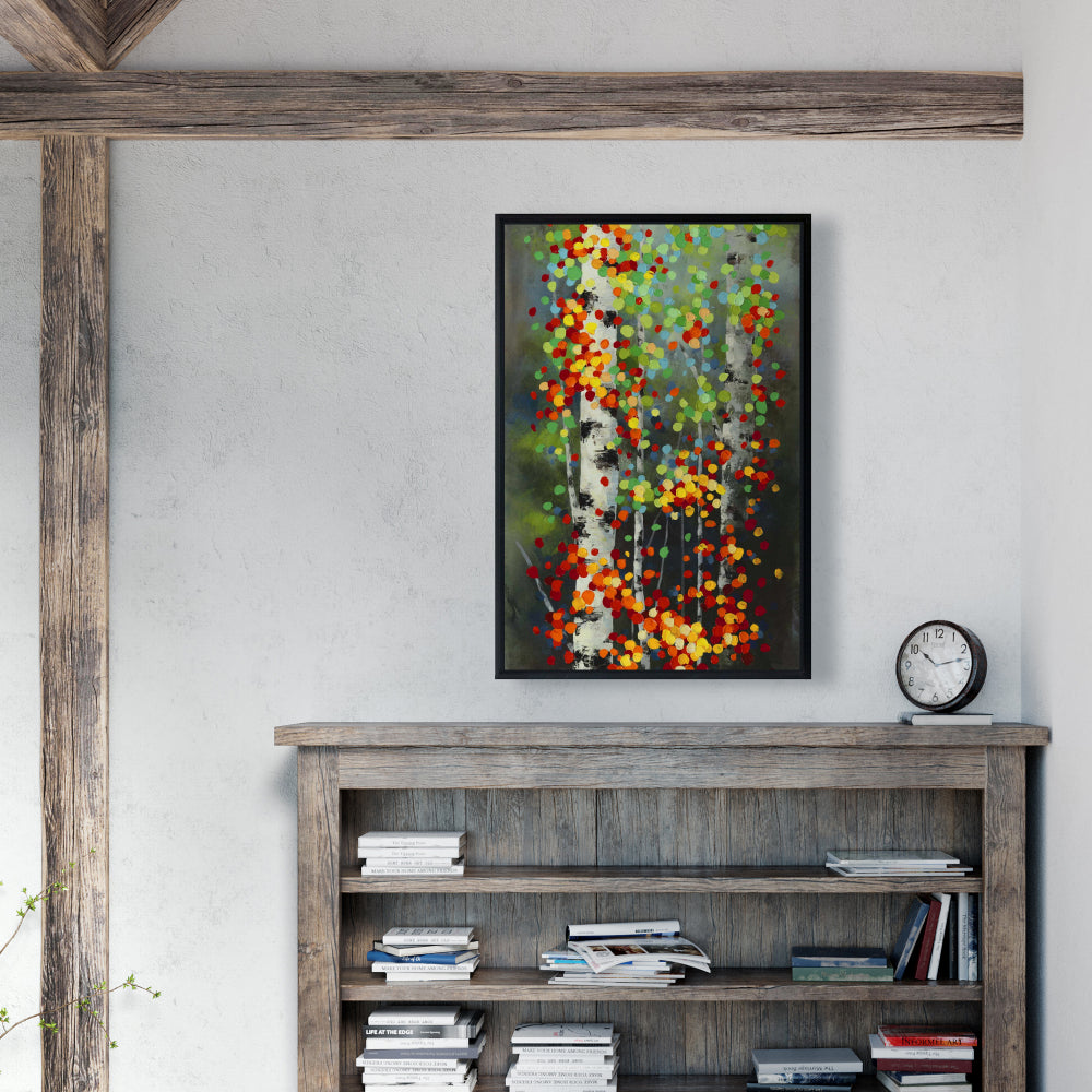 Colorful Dotted Leaves Birches | Green Bedroom Canvas Decor