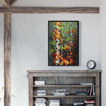 Colorful Dotted Leaves Birches | Green Bedroom Canvas Decor