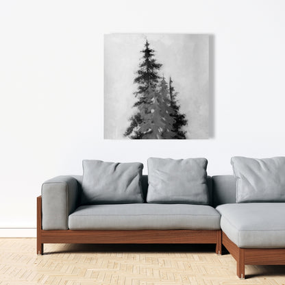 Contemporary Trees White Canvas | Black & Grey Tree Silhouettes