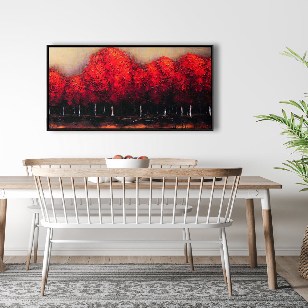 Red Dark Trees Canvas | Contemporary Bedroom Wall Art Decor