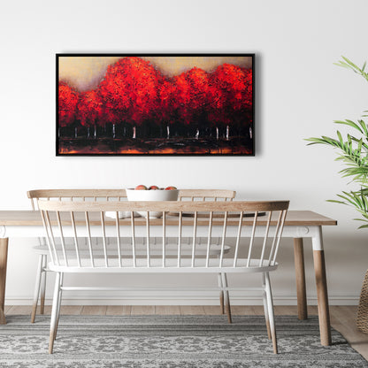 Red Dark Trees Canvas | Contemporary Bedroom Wall Art Decor