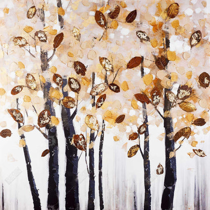 Toile marron texturée à feuilles et arbres - Décoration d'intérieur contemporaine