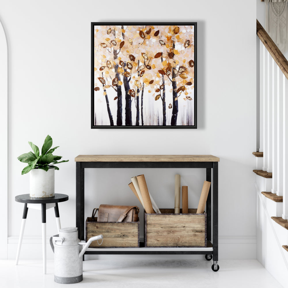 Toile marron texturée à feuilles et arbres - Décoration d'intérieur contemporaine