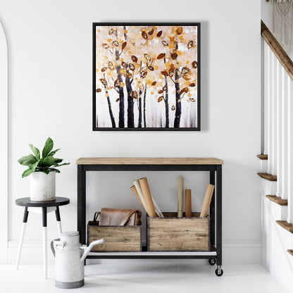 Toile marron texturée à feuilles et arbres - Décoration d'intérieur contemporaine