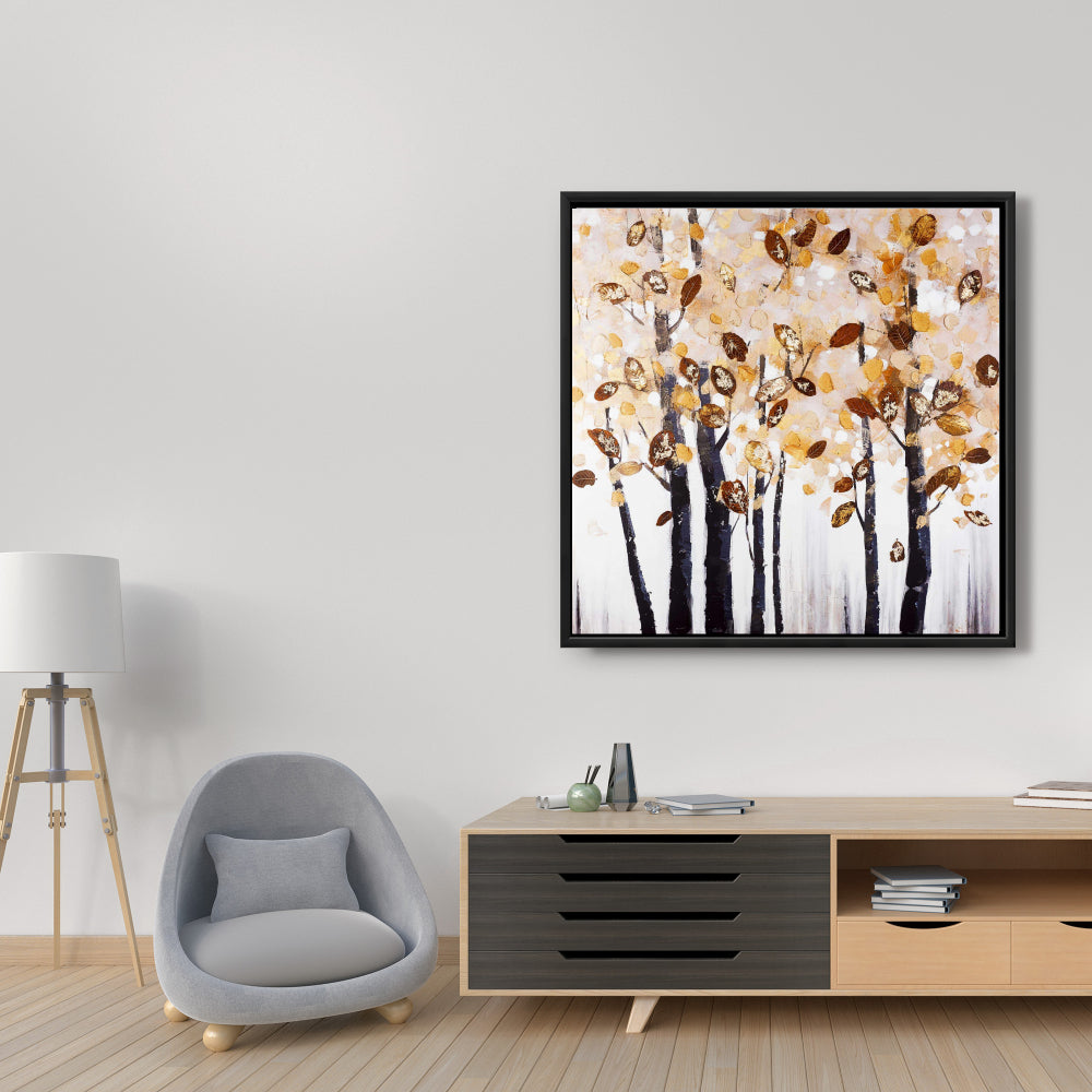 Toile marron texturée à feuilles et arbres - Décoration d'intérieur contemporaine