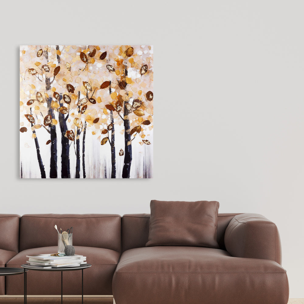 Texturized Leaves Trees Canvas | Contemporary Bedroom Decor