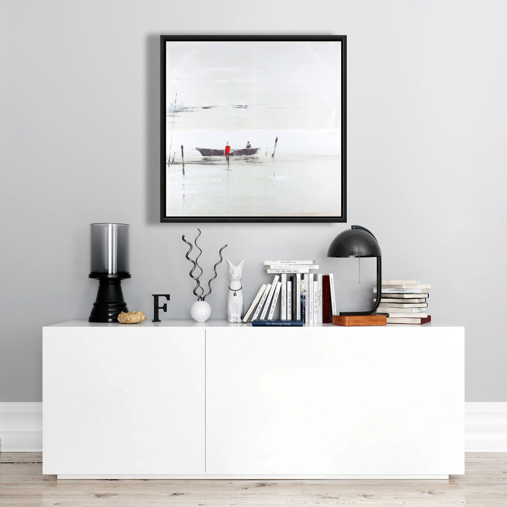 Toile de chambre à coucher représentant un bateau côtier | Décoration minimaliste sur un lac