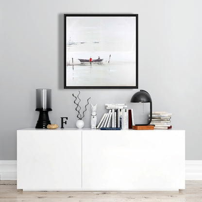 Toile de chambre à coucher représentant un bateau côtier | Décoration minimaliste sur un lac