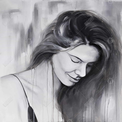 Smiling Woman Portrait Canvas | Monochrome Bedroom Decor