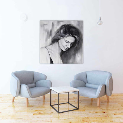 Smiling Woman Portrait Canvas | Monochrome Bedroom Decor