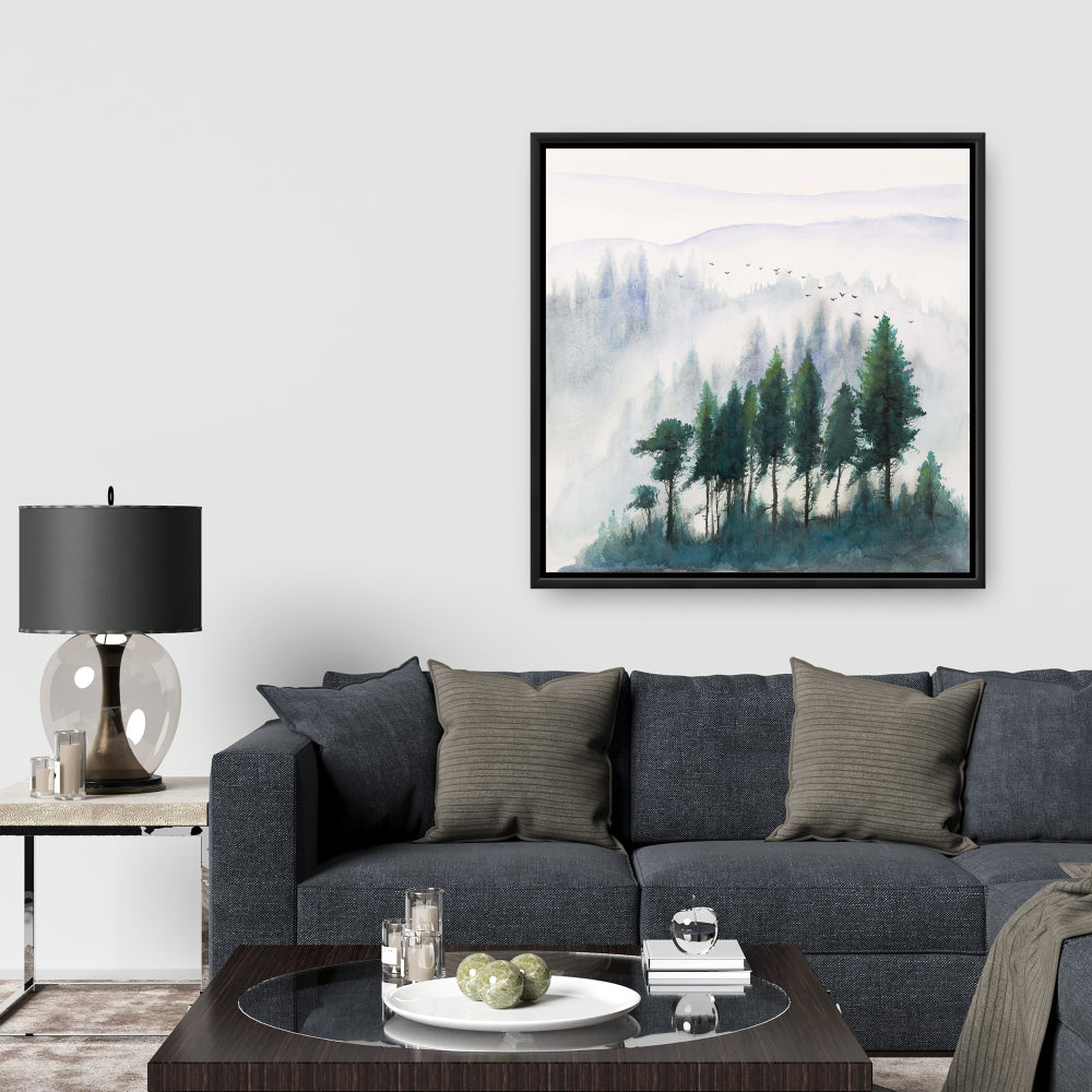 Mountains Landscape Gray Trees Canvas | Watercolor Home Decor