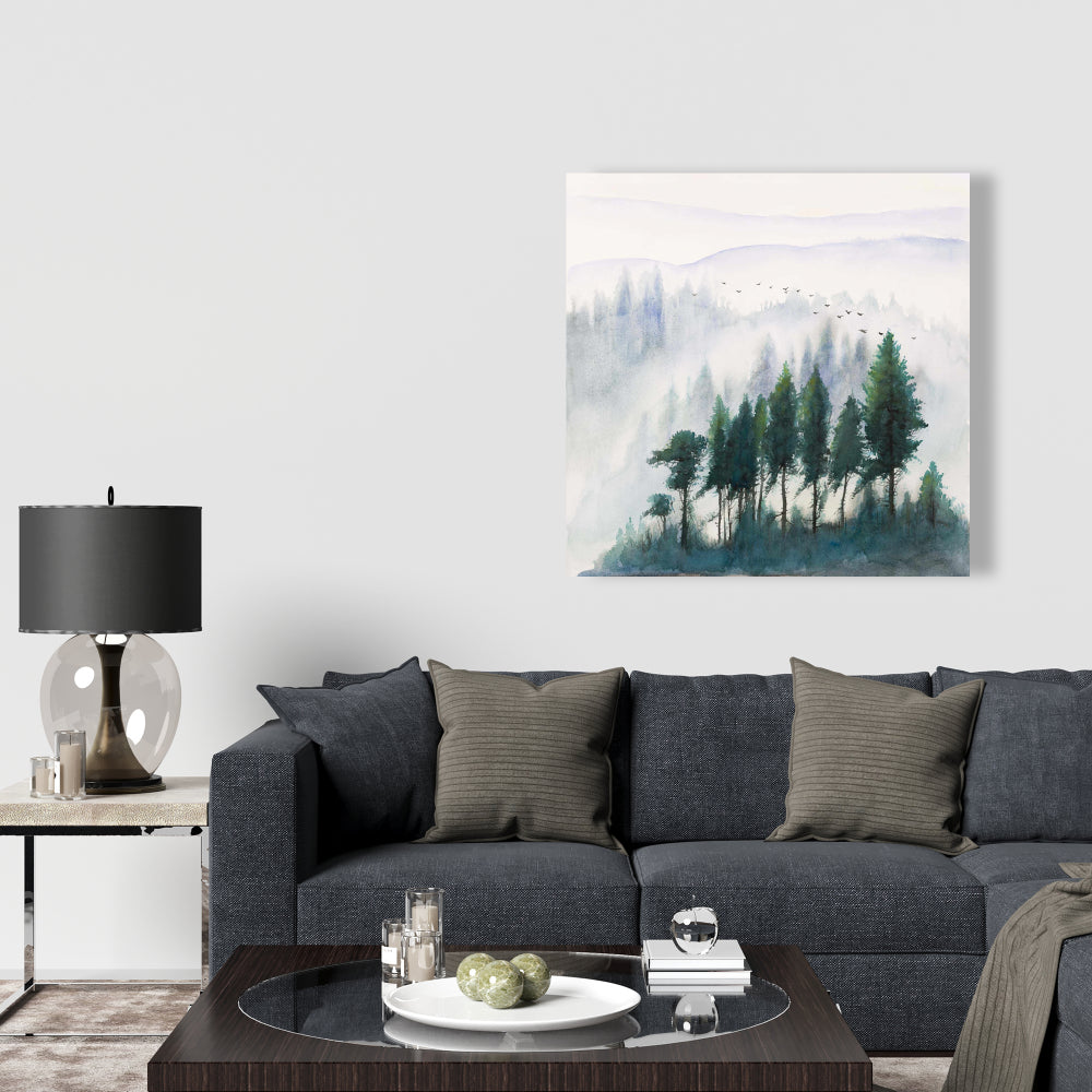 Gray Illustrative Mountains Watercolor Canvas - Home Decor