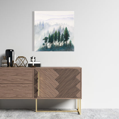 Gray Illustrative Mountains Watercolor Canvas - Home Decor