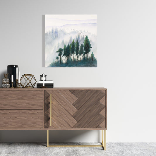 Gray Illustrative Mountains Watercolor Canvas - Home Decor