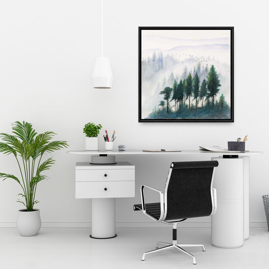 Mountains Landscape Gray Trees Canvas | Watercolor Home Decor