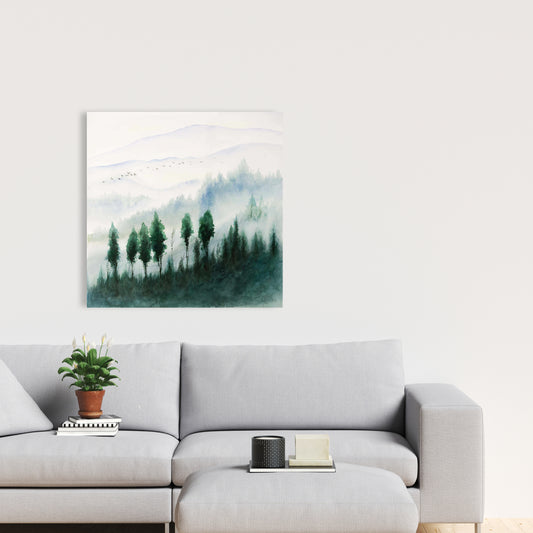 Paysage à l'aquarelle - Décoration d'intérieur sur toile avec arbres pour chambre à coucher