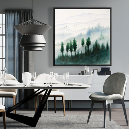 Landscape in Watercolor | Illustrative Trees Framed Canvas