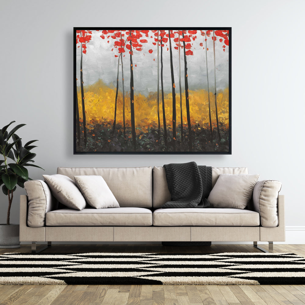 Abstract Landscape Trees Canvas | Gray Framed Bedroom Decor