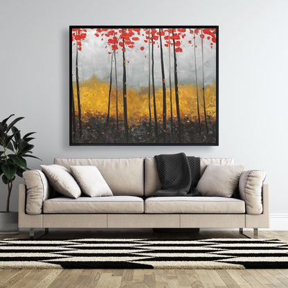 Abstract Landscape Trees Canvas | Gray Framed Bedroom Decor