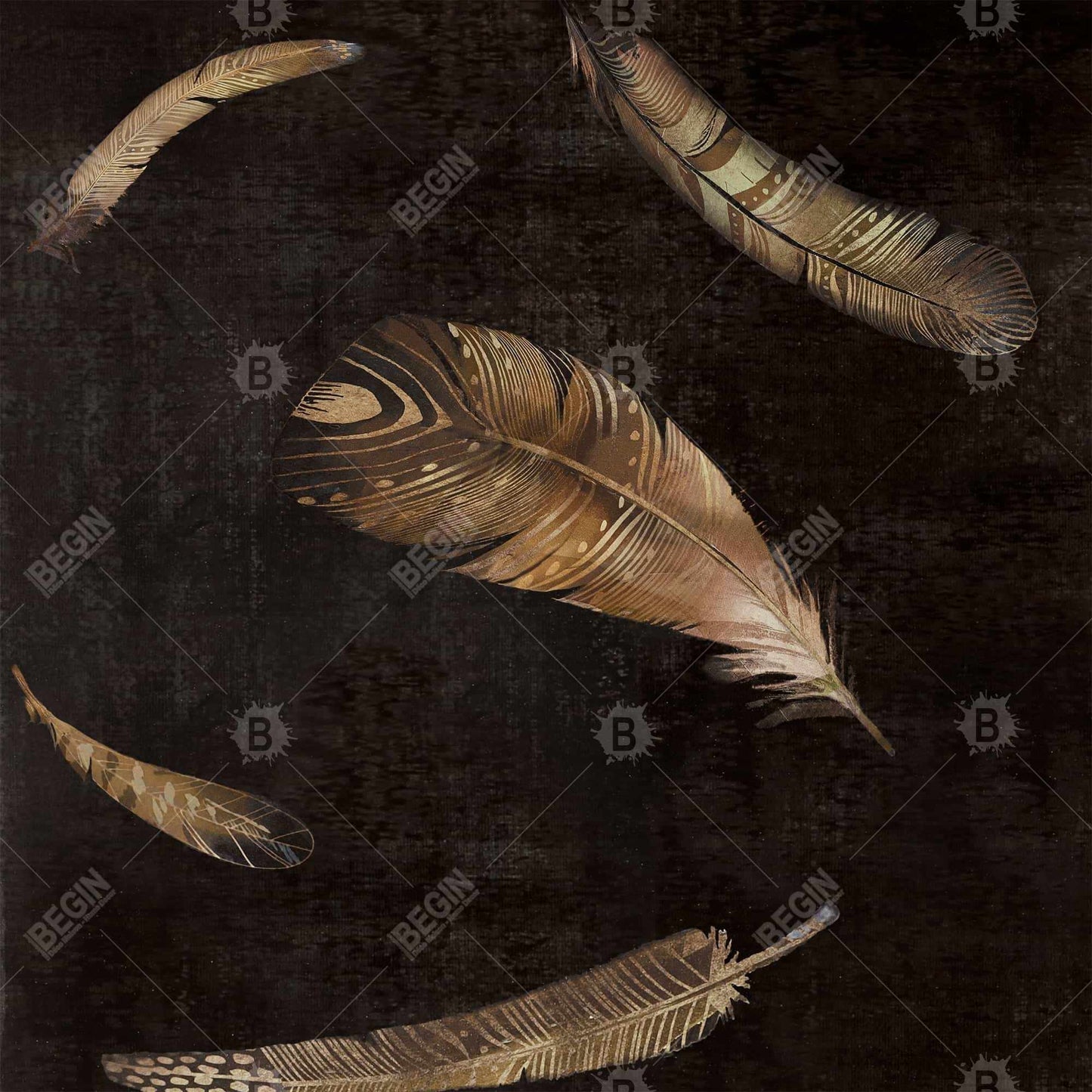 Toile encadrée Plumes dorées - Décoration de salon cosy