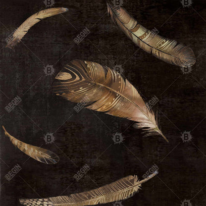 Toile encadrée Plumes dorées - Décoration de salon cosy