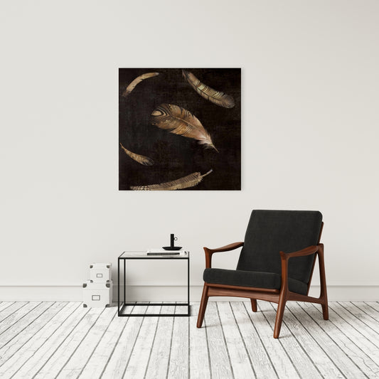 Golden Feathers Hygge Canvas - Cozy Living Room Decor