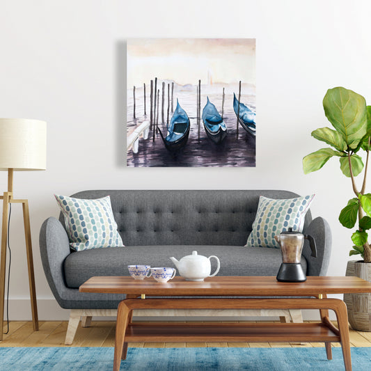 Boat Blue Coastal Canvas - The Gondola in Italy Home Decor