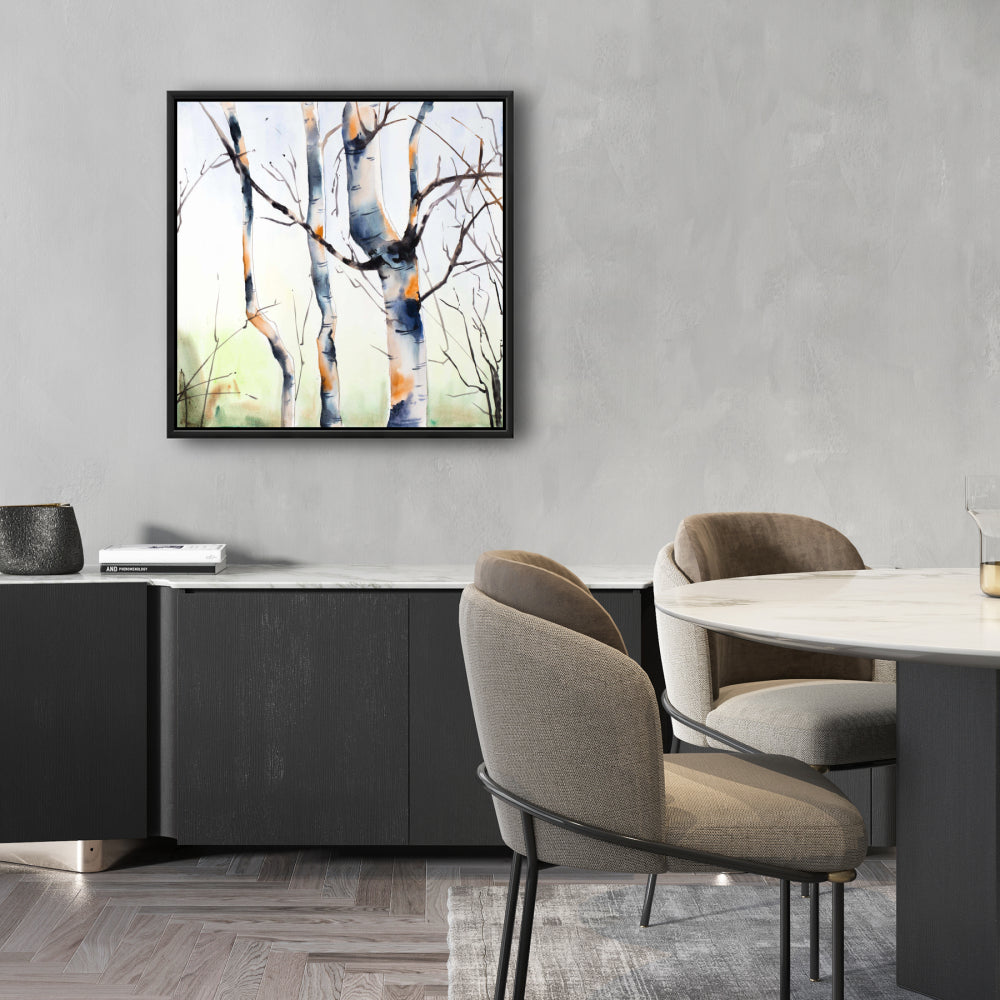 Toile « Trois bouleaux » | Décoration d'intérieur encadrée bleue