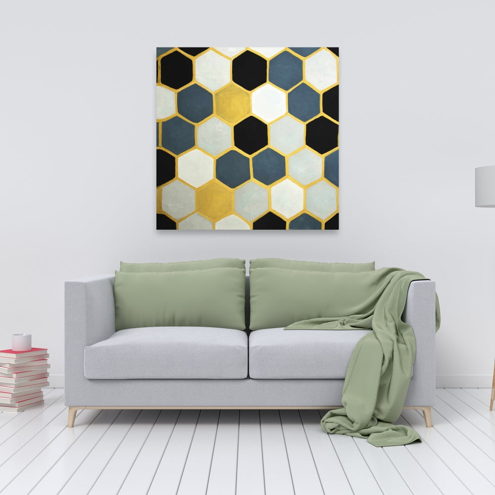 Blue Cells Abstract Canvas - Blue Bedroom Wall Art Decor