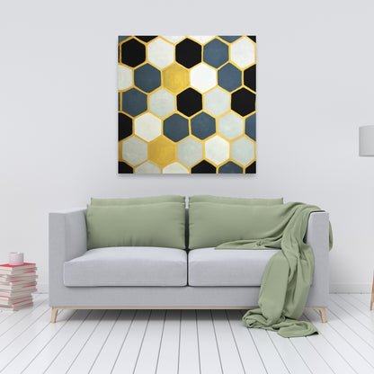 Blue Cells Abstract Canvas - Blue Bedroom Wall Art Decor