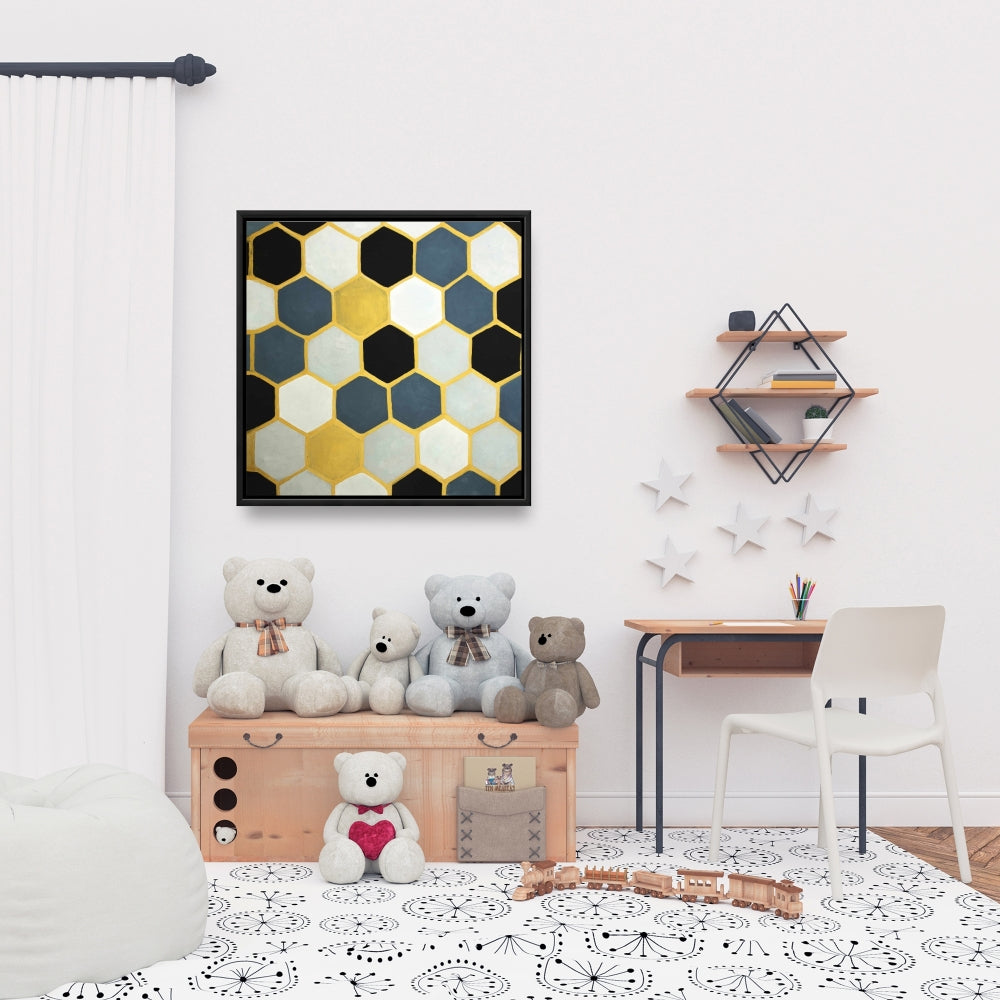 Blue Cells Framed Canvas - Modern Blue Bedroom Wall Decor