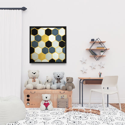 Blue Cells Framed Canvas - Modern Blue Bedroom Wall Decor