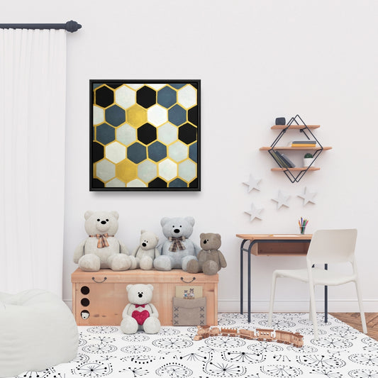 Blue Cells Framed Canvas - Modern Blue Bedroom Wall Decor