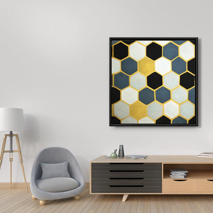 Blue Cells Framed Canvas - Modern Blue Bedroom Wall Decor