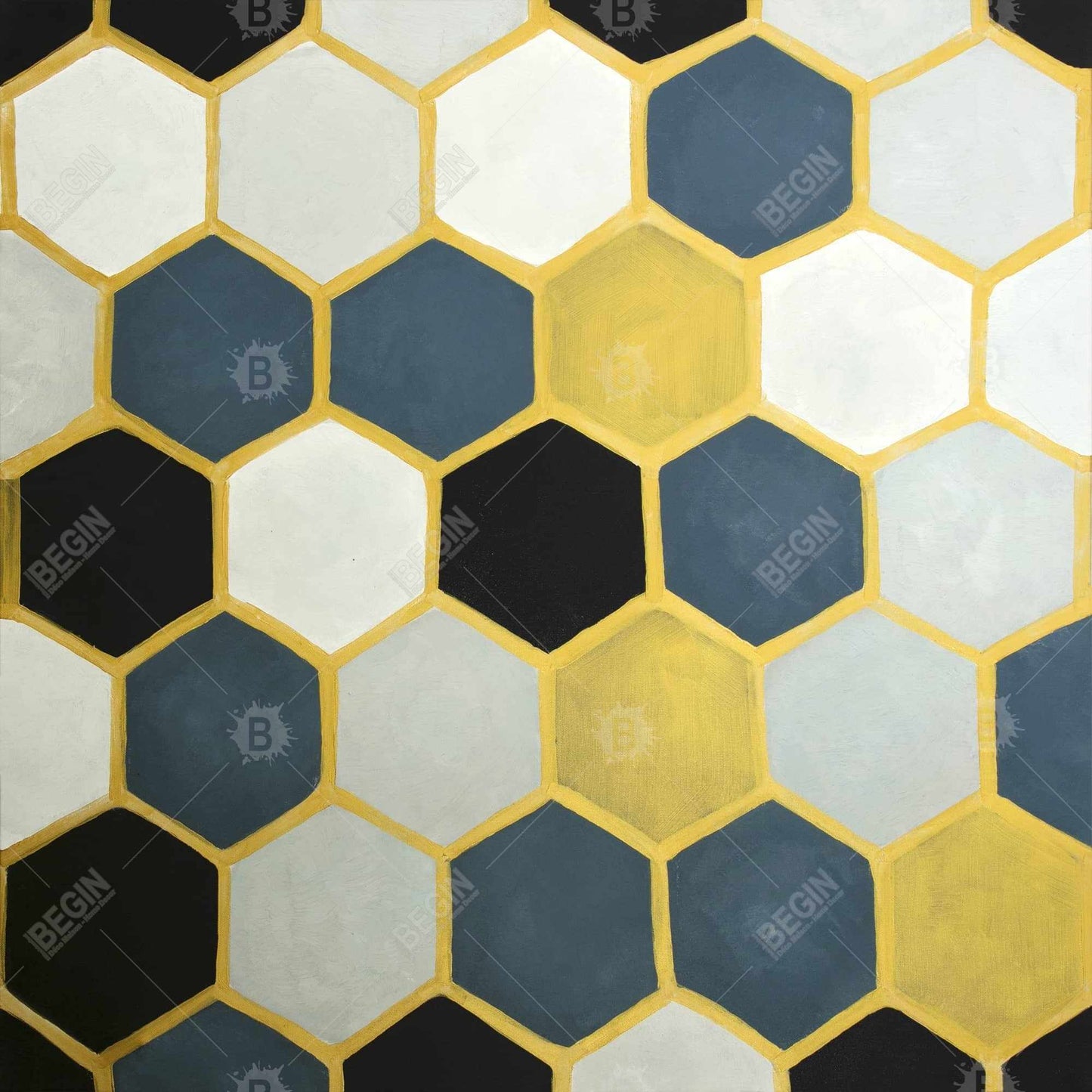 Modern Blue and Gold Cells Canvas | Bedroom Wall Decor